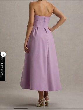 Strapless Lavender Midi Dress with Structured Bodice
